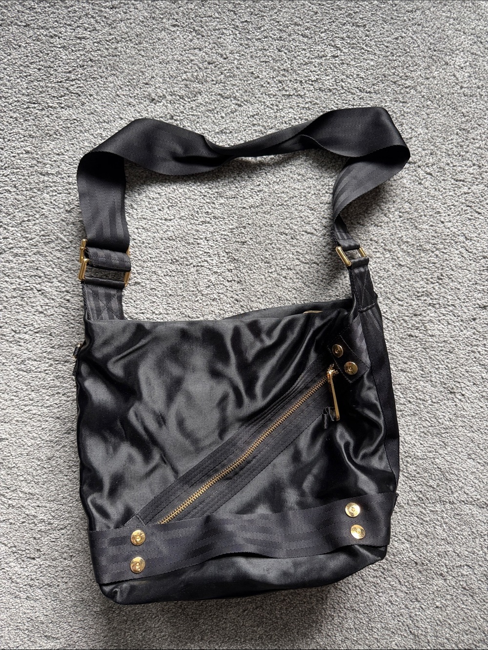 Juicy Couture Black Satin Crossbody Shoulder Bag with Gold Hardware